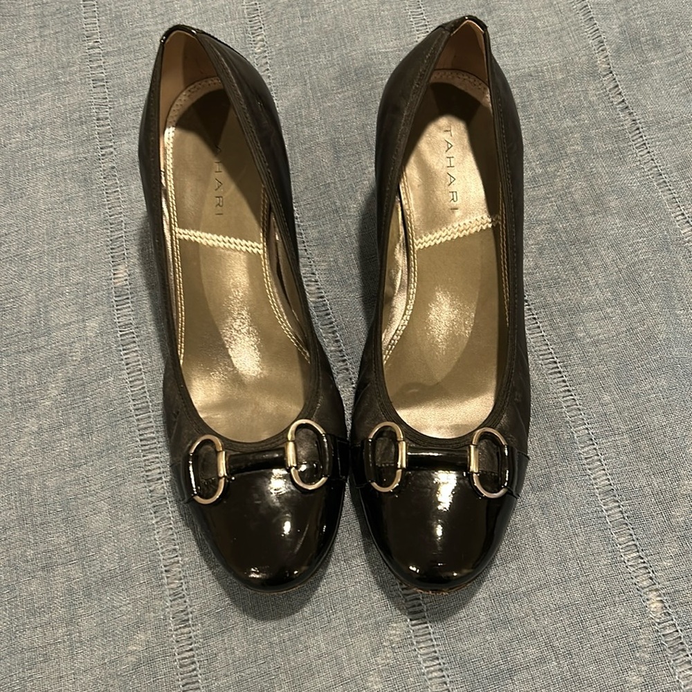 Two pairs of Tahari “Misty” heels. Black and Camel and black. Sold together.
